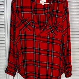 Lucky Brand Red and Black Plaid Henley Tunic Shirt